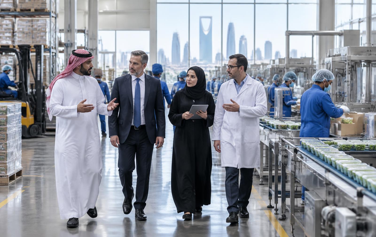 Food-sector leaders in a contemporary Saudi production facility